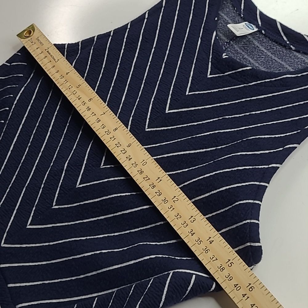 FIT & FLARE OLD NAVY BLUE WHITE SLEEVELESS STRETCH DRESS S SMALL - Picture 2 of 9